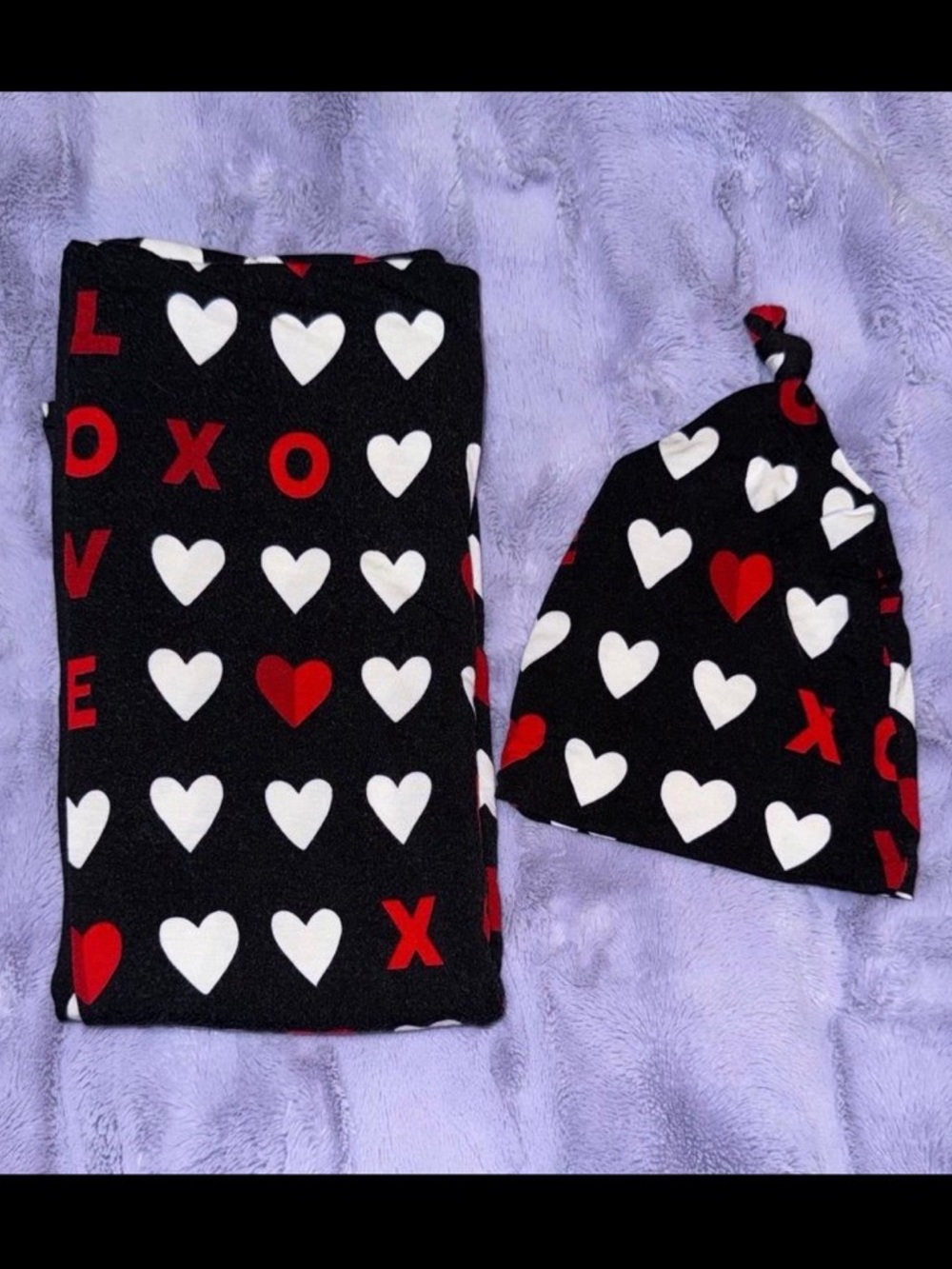 Little Sleepies Black XOXO Swaddle Blanket & Hat, Valentine’s Day bamboo